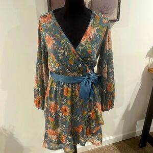 LC Lauren Conrad Women’s Faux-Wrap Fit & Flare Sequins Dress size M Never Worn